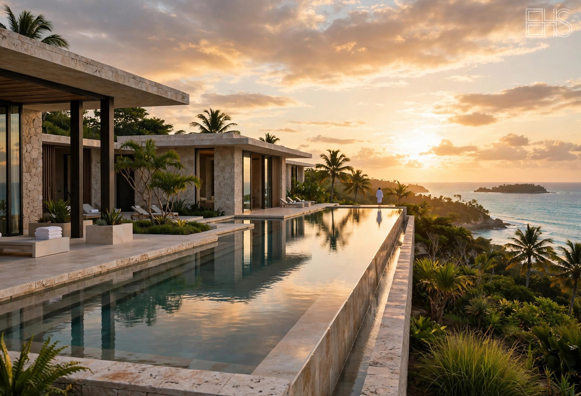 EverHealthSpan guide to choosing a wellness retreat, featuring an ultra-luxury coastal resort with an infinity pool at golden hour.