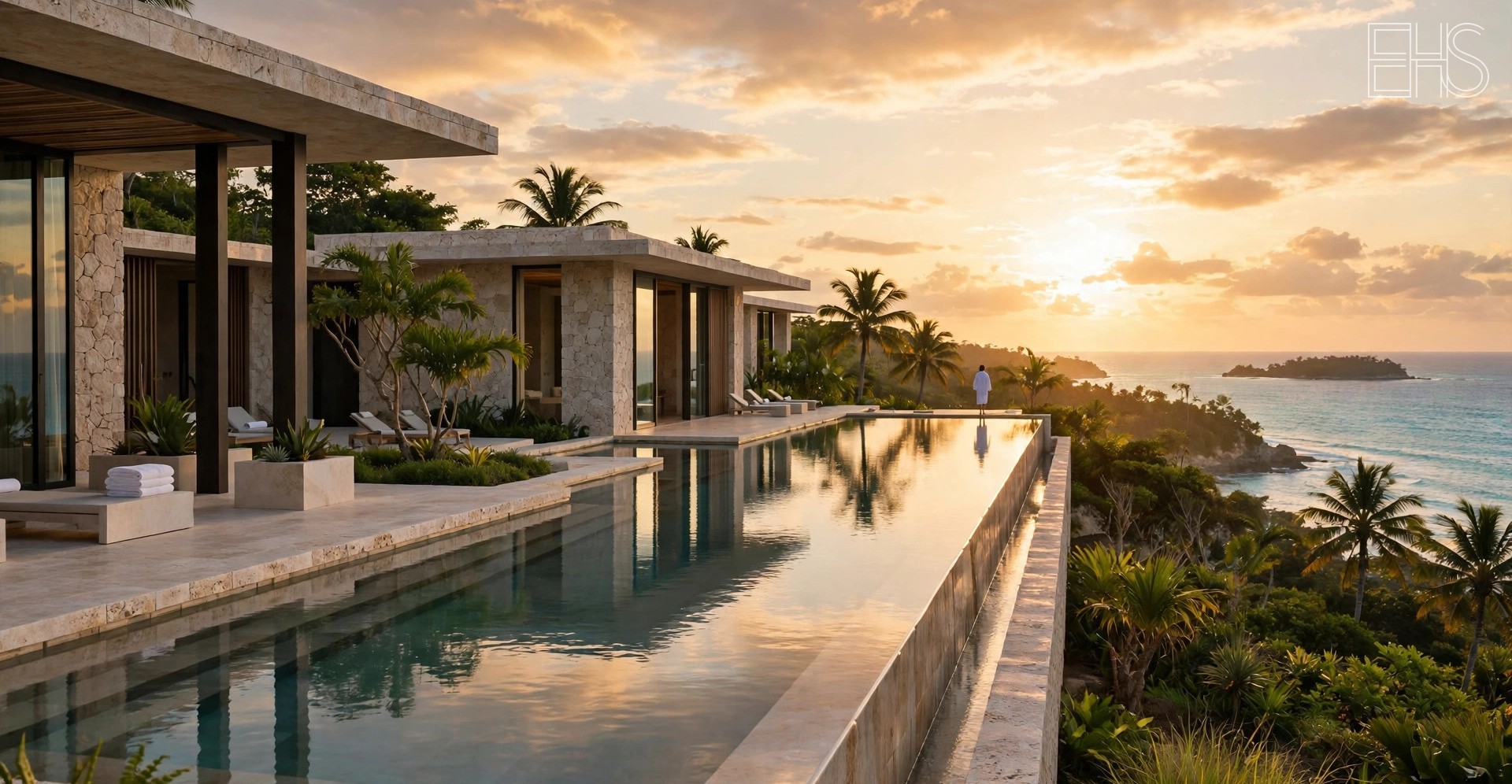 EverHealthSpan guide to choosing a wellness retreat, featuring an ultra-luxury coastal resort with an infinity pool at golden hour.